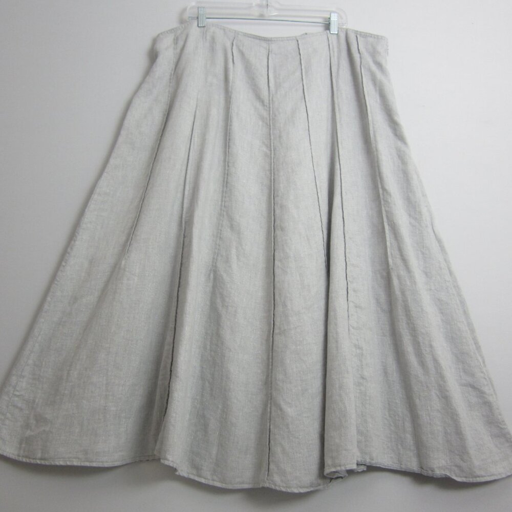 J Jill Womens Plus 22 Gray Silver Linen Metallic Panel Midi Flare Skirt Classic - Picture 1 of 13
